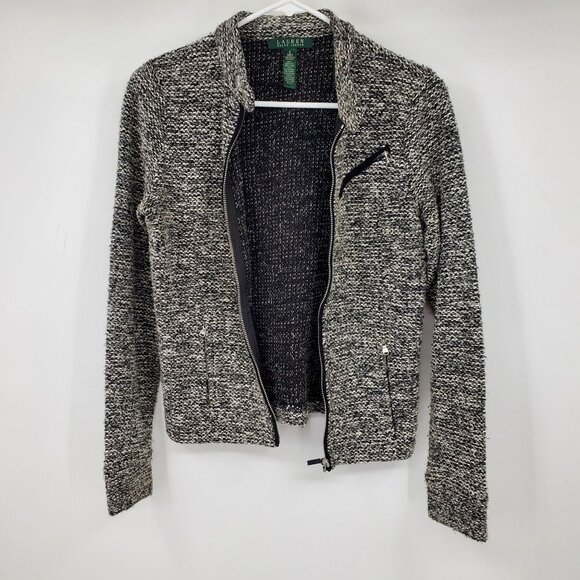 Lauren Ralph Lauren Black Tweed Look Women's Zip Up Jacket Size Small - Picture 4 of 8